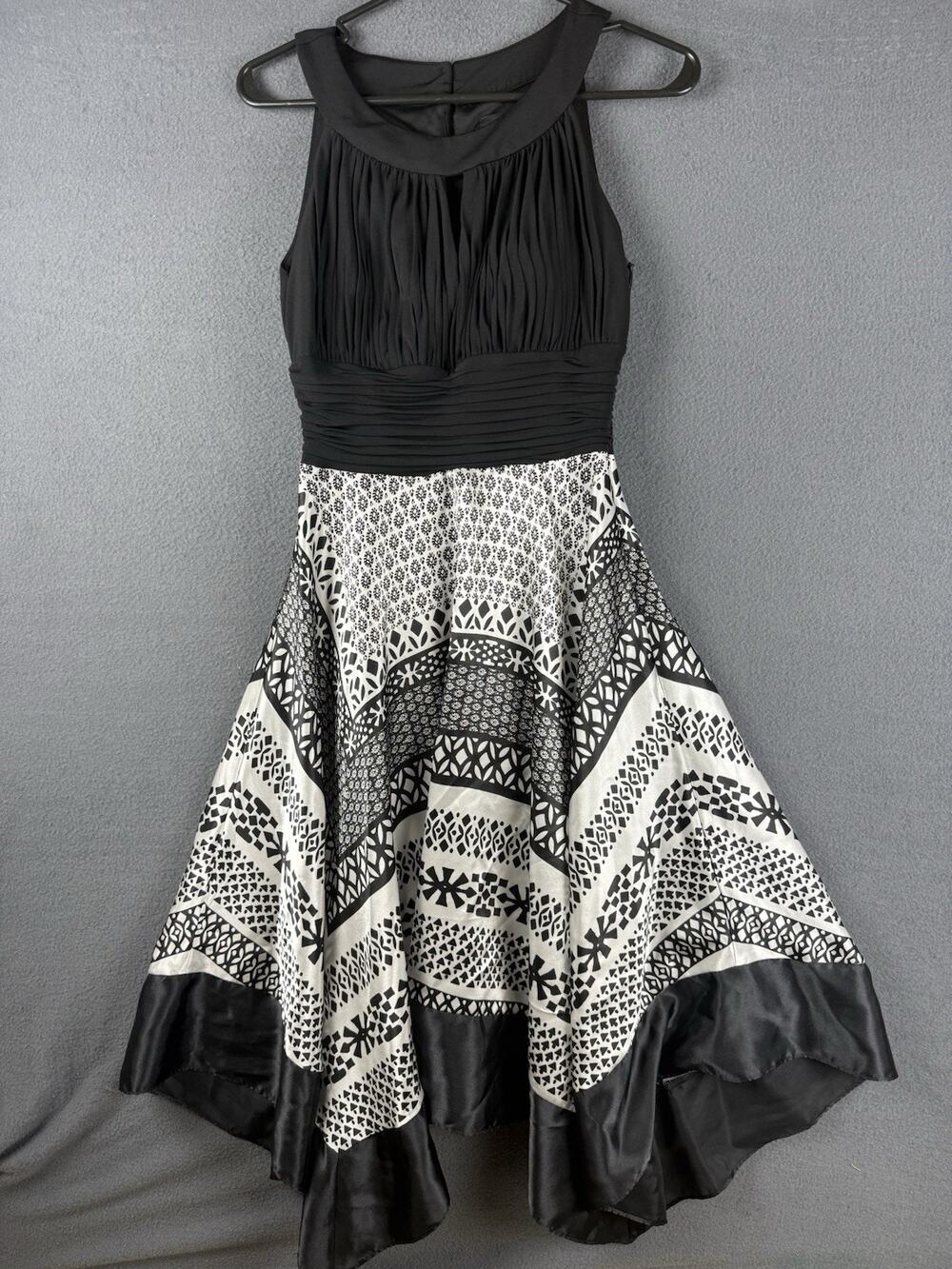 Melrose Dress Womens 6 Black White Geometric Asymetrical Sleeveless Party Formal